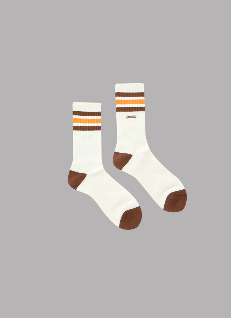 ALWAYS LOGO LONG SOCKS-IVORY x BROWN