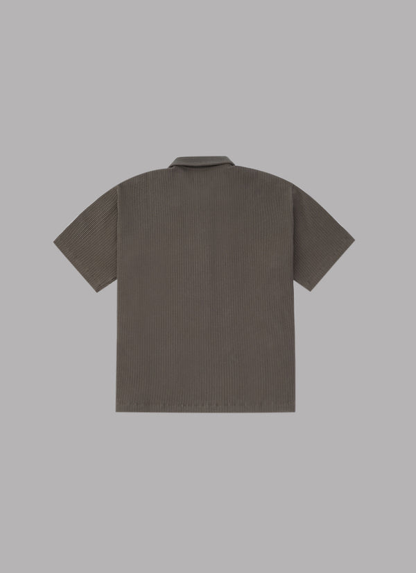 ・FRILL STRIPES S/S SHIRT-BROWN