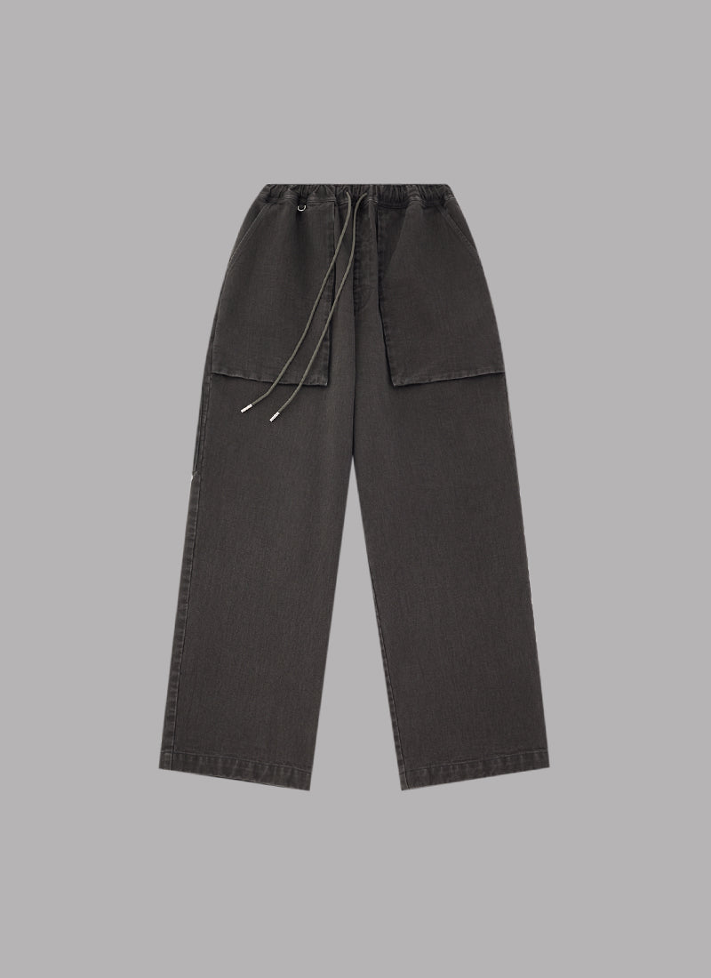 WASHED WIDE PANTS-CHARCOAL