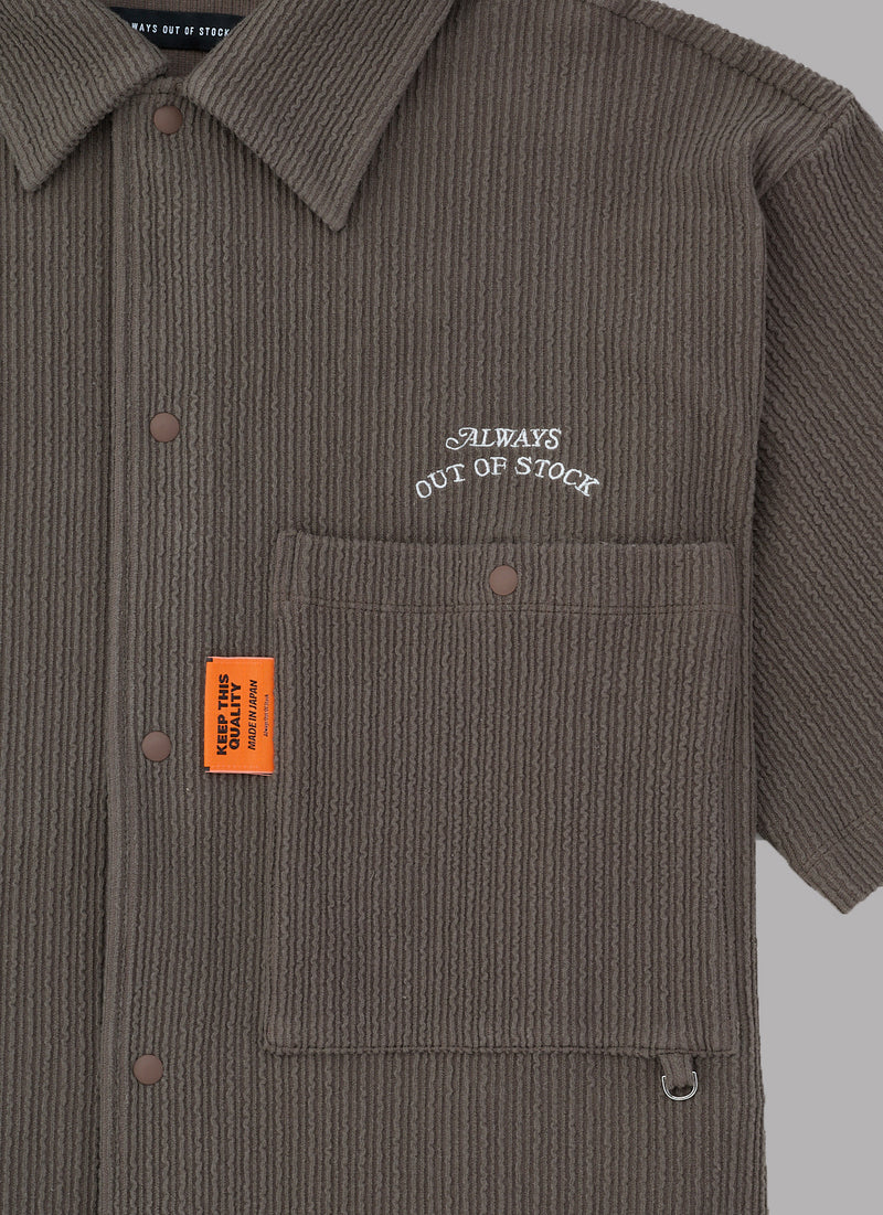 ・FRILL STRIPES S/S SHIRT-BROWN