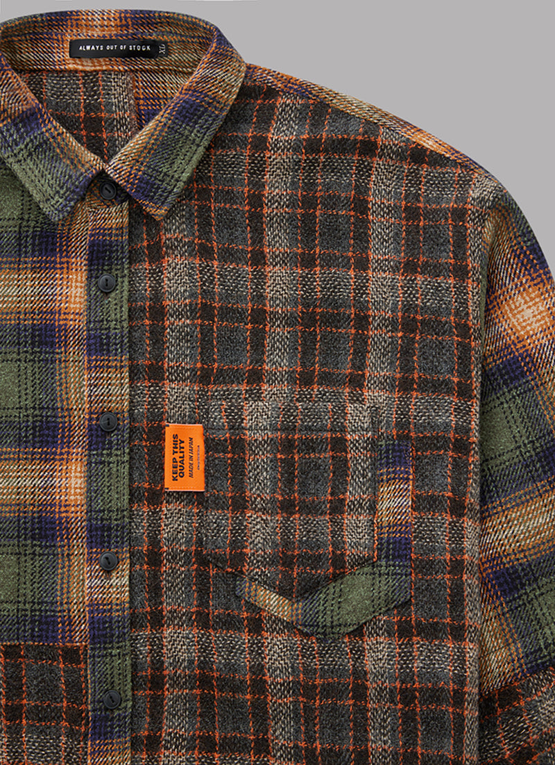 L/S CRAZY CHECK SHIRT-BROWN/ORANGE