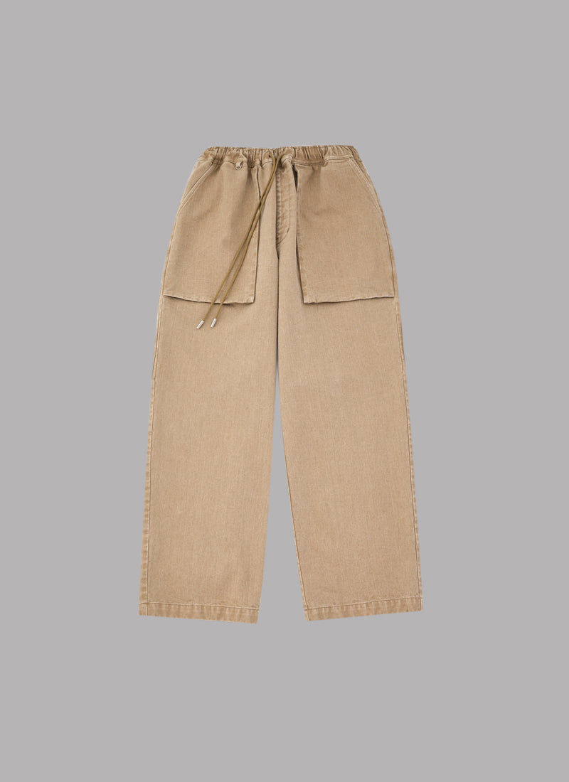 WASHED WIDE PANTS-BEIGE