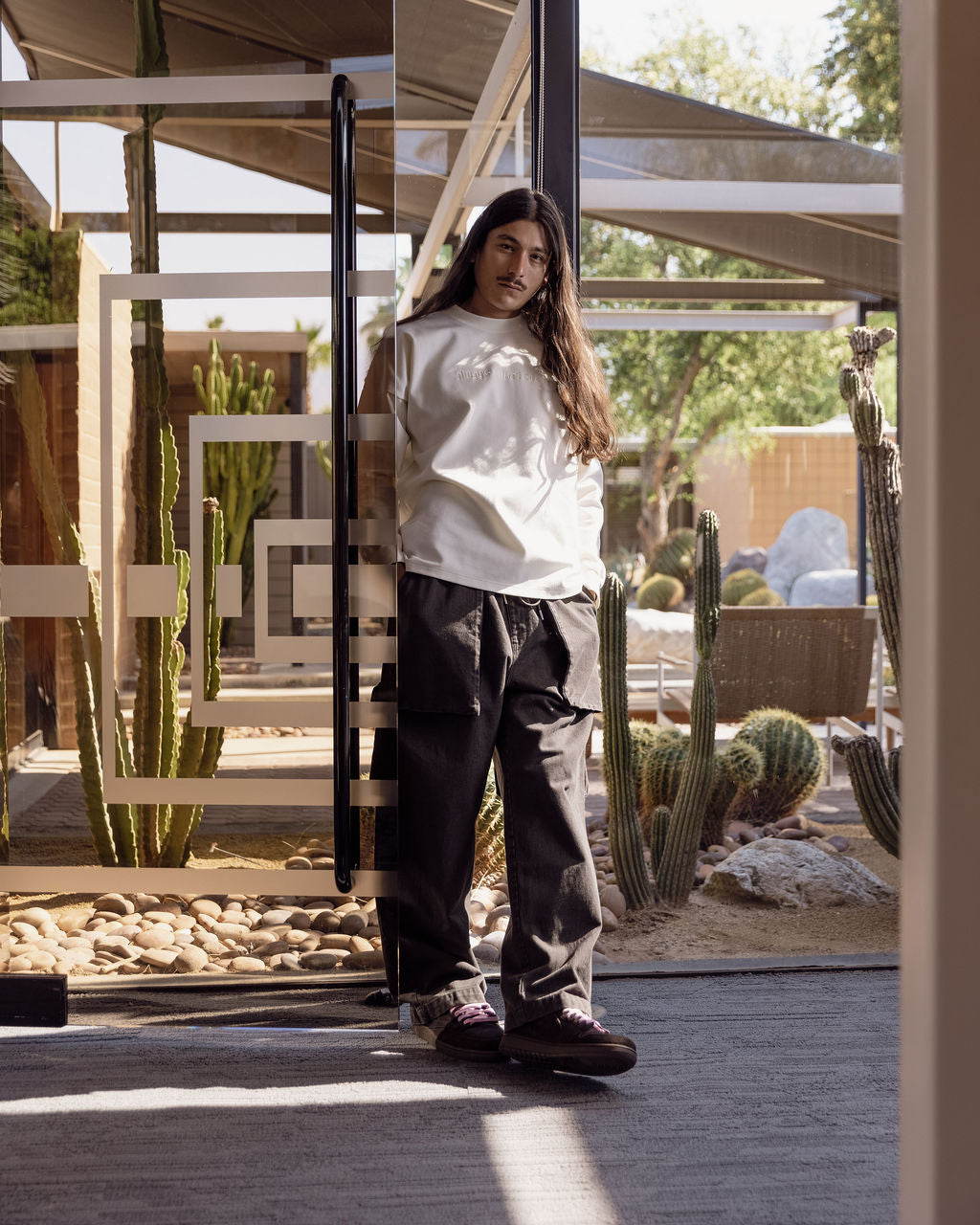 WASHED WIDE PANTS-CHARCOAL