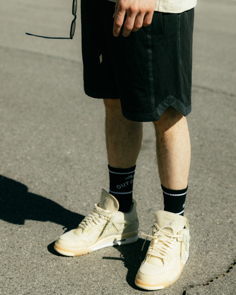 LINEN BASKETBALL SHORTS-BLACK