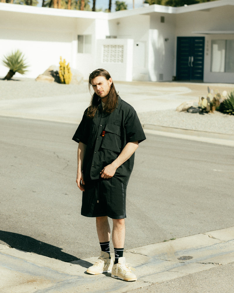 LINEN BASKETBALL SHORTS-BLACK