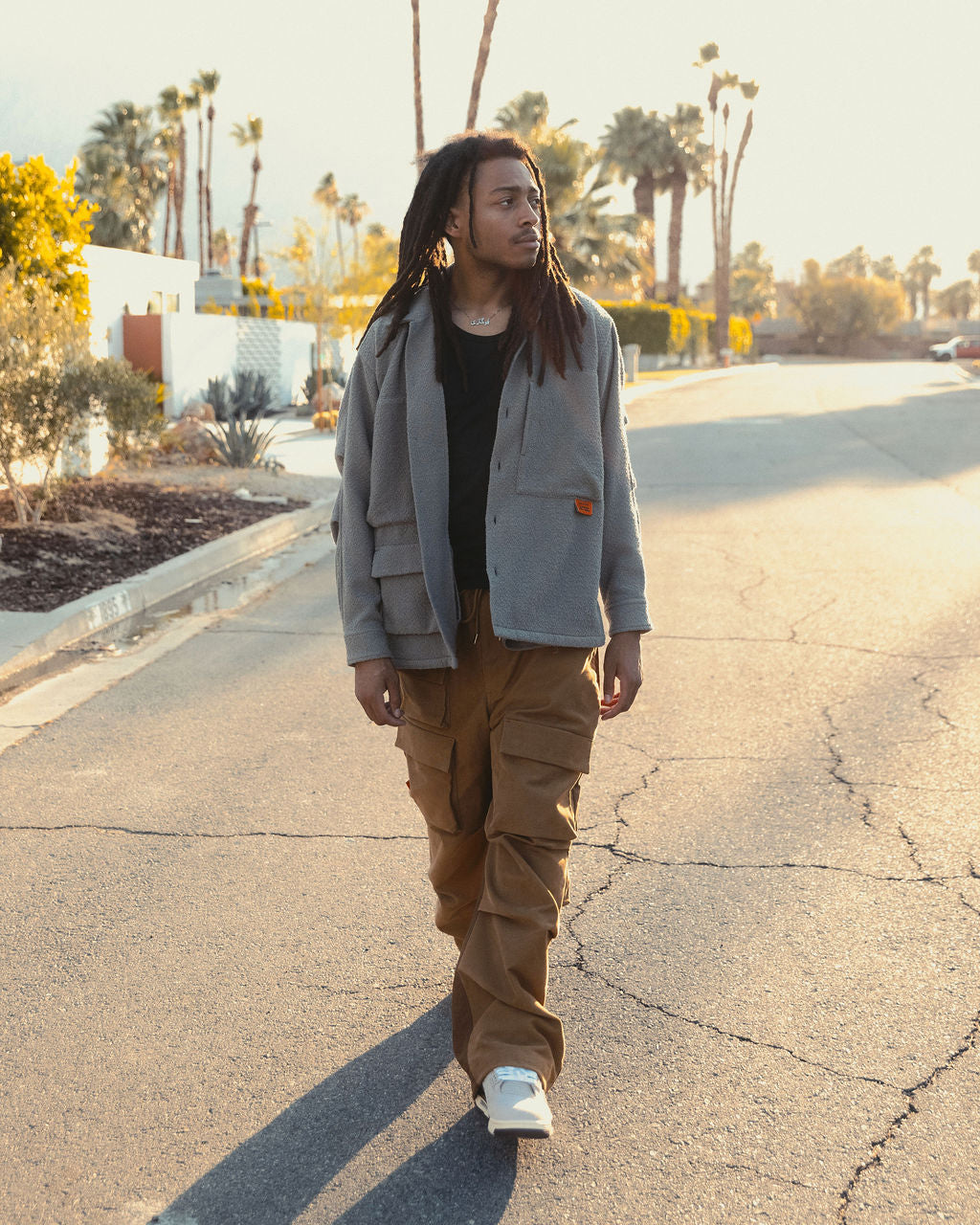 TWEED-LIKE UTILITY JACKET-GREY BEIGE