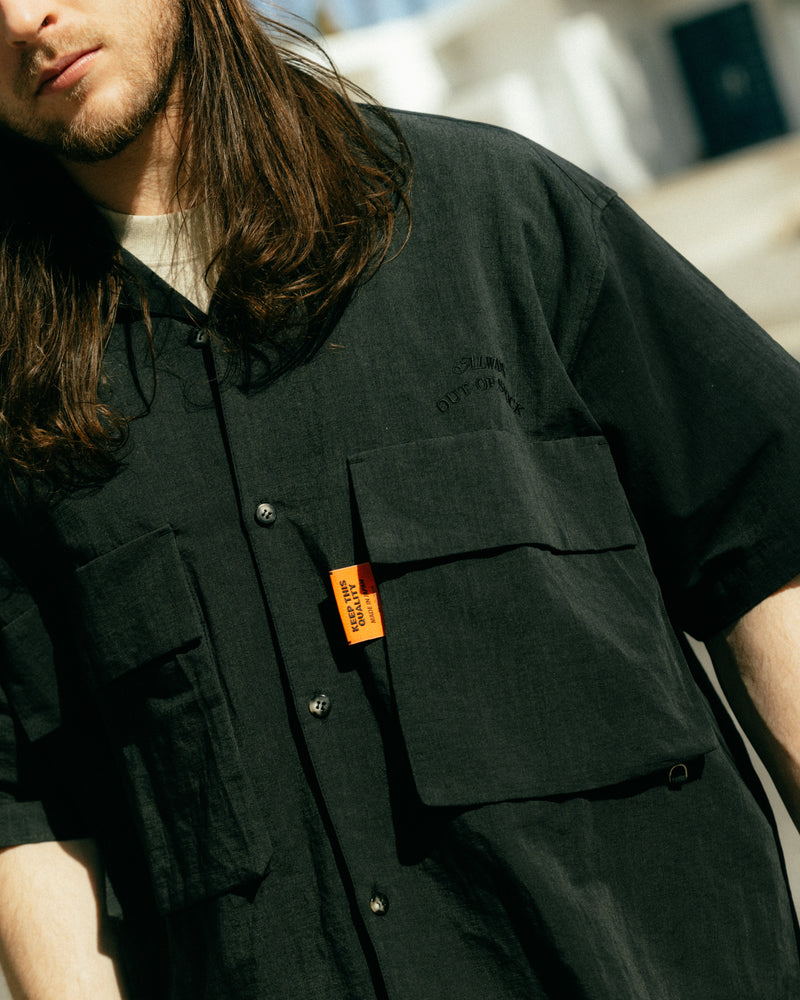 LINEN S/S RELAX SAFARI SHIRT-BLACK