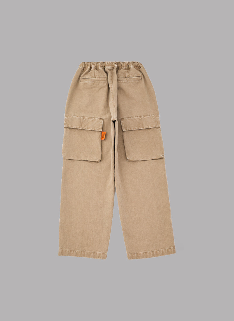 WASHED WIDE PANTS-BEIGE
