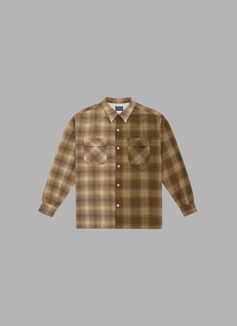 AOOS X PENDLETON OPEN COLLAR CHECKED SHIRT-BEIGE