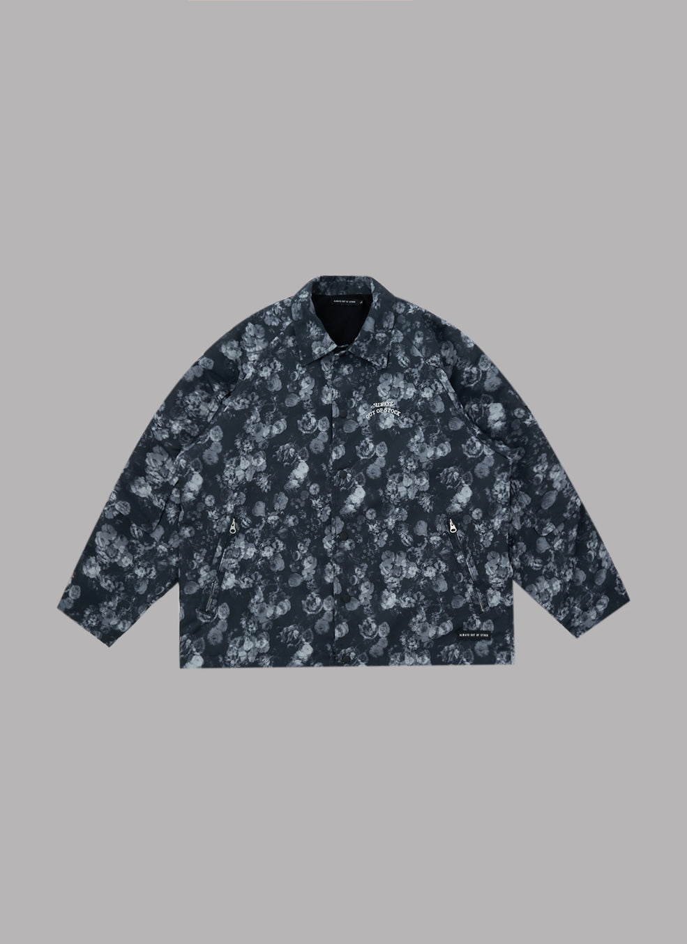 FLOWER PATTERN LIGHT BLOUSON JACKET-BLACK
