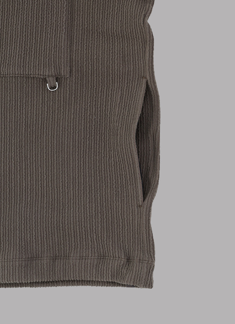 ・FRILL STRIPES S/S SHIRT-BROWN