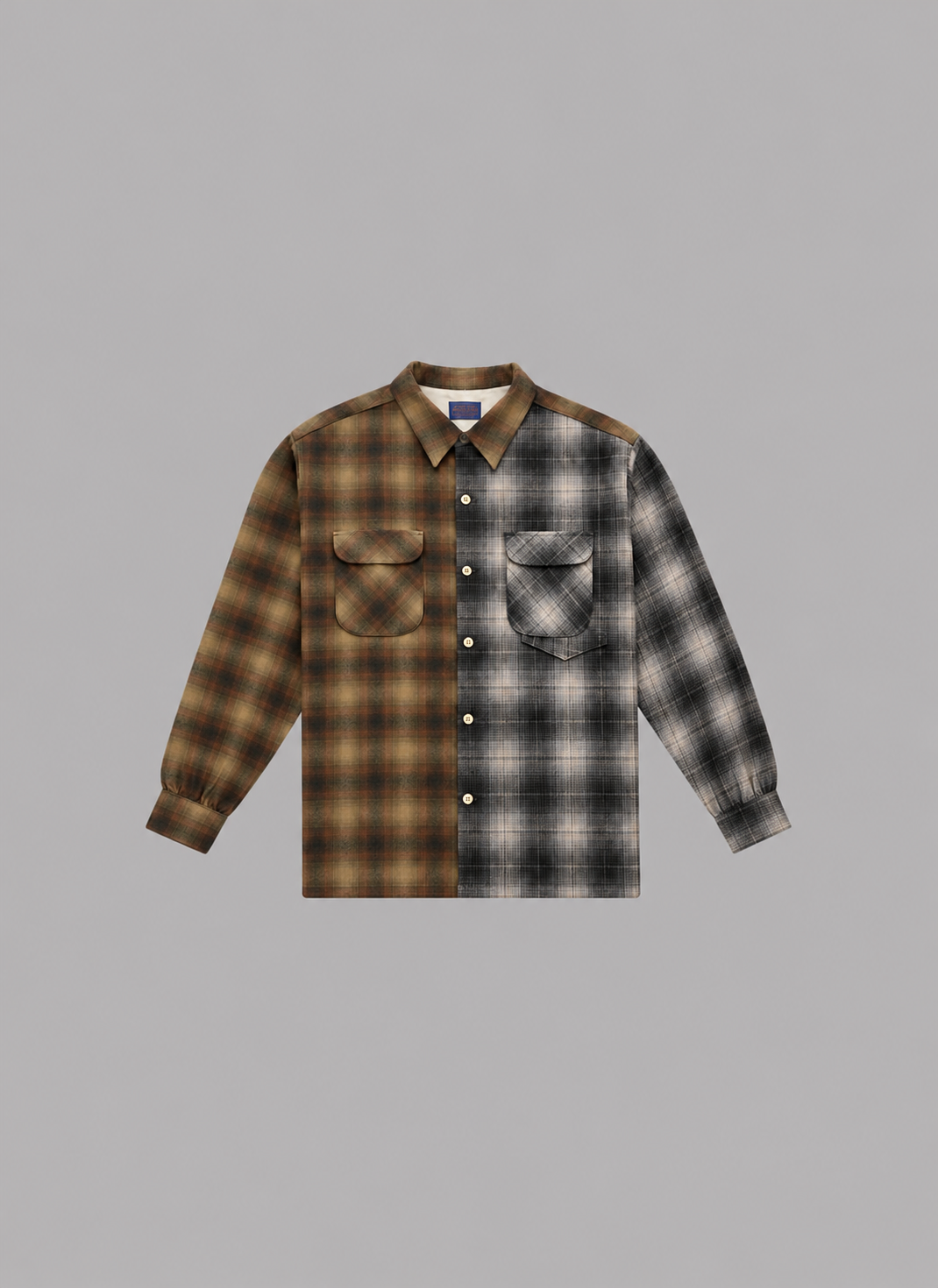 AOOS X PENDLETON OPEN COLLAR CHECKED SHIRT-BROWN