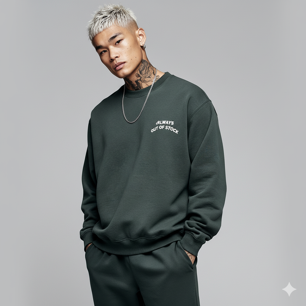 BASIC LOGO CREWNECK -OLIVE x OFF WHITE