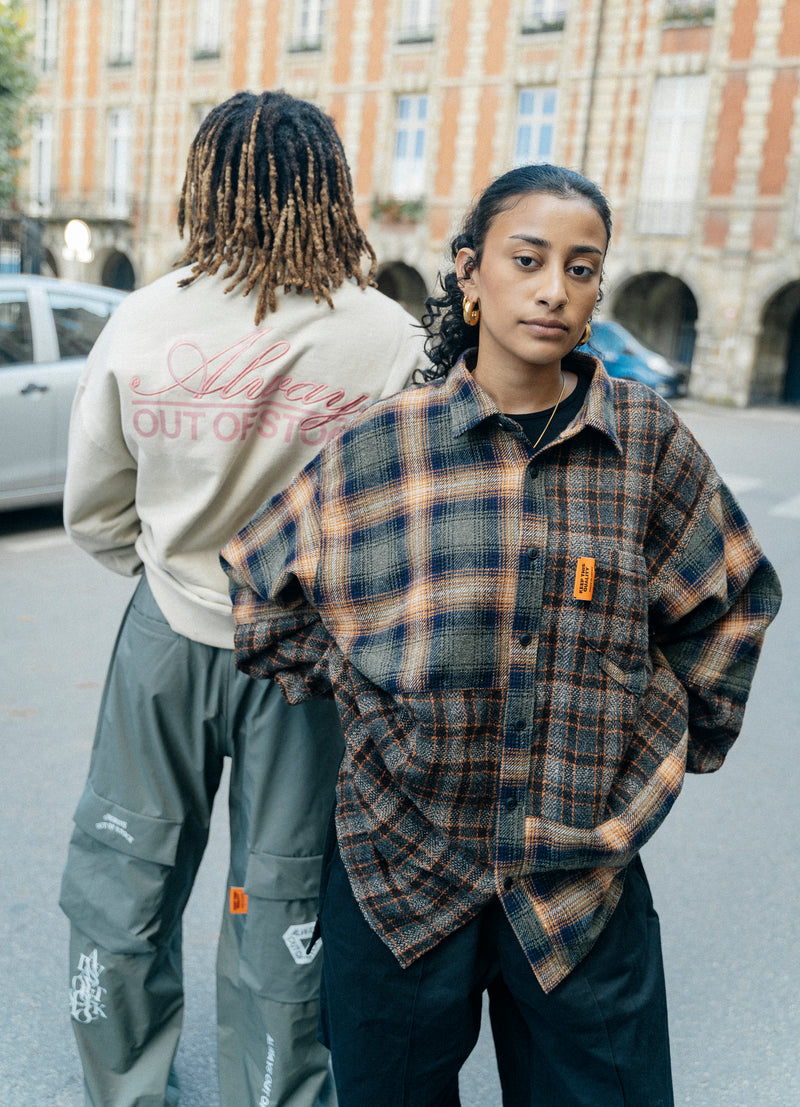 L/S CRAZY CHECK SHIRT-BROWN/ORANGE