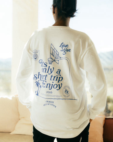 IT'S ONLY A SHORT TRIP L/S TEE-WHITE