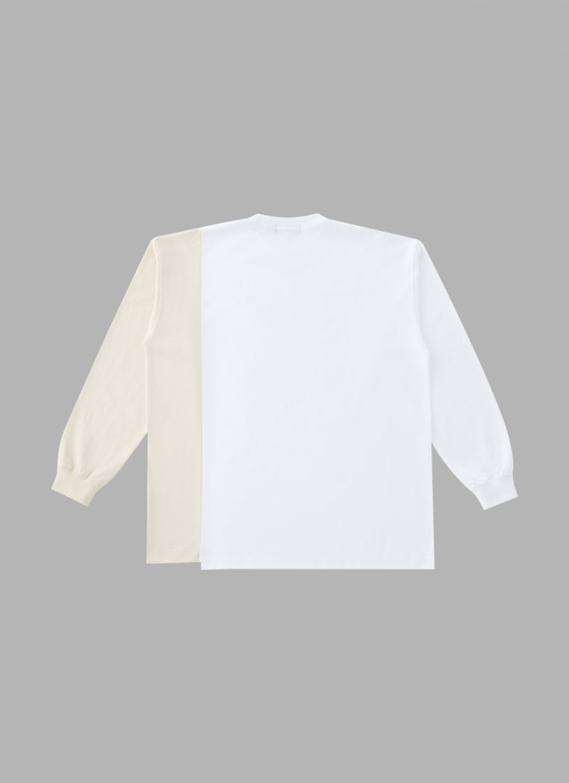 SWITCHED L/S TEE- WHITE/BEIGE