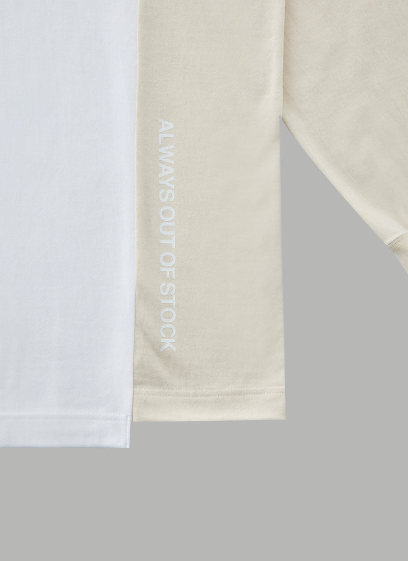 SWITCHED L/S TEE- WHITE/BEIGE